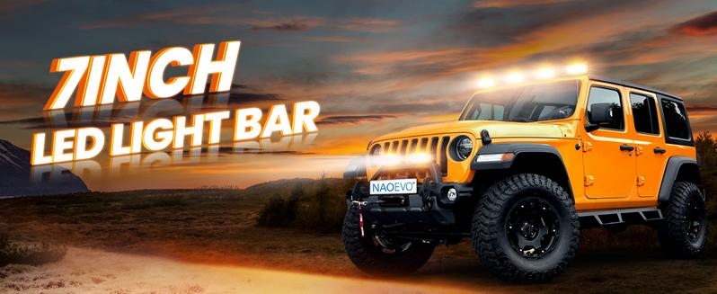NAOEVO 7 Inch LED Light Bar, 240W 24,000LM Offroad LED Pods, Spot/Flood Combo, 2-Pack with Wiring Harness for Truck/Boat/UTV/ATV