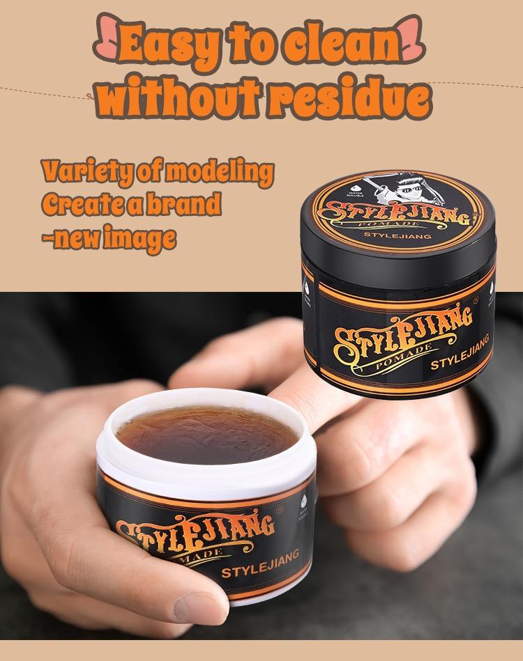 STYLEJIANG Strong Hold Pomade 4oz – Water-Soluble, Long-Lasting Shine, Fresh Scent, Ideal for Curly, Thick, & Stubborn Hair – Men’s Hair Care