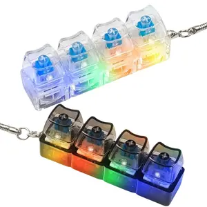 4-Hole Keyboard Fidget Toy for Adults Fidget Keyboard Clicker Toys with LED Lights Keychain Mechanical Keyboard Decompression Button Finger Clicker Toys Stress Relief for Anxiety Decompression (Black and White)