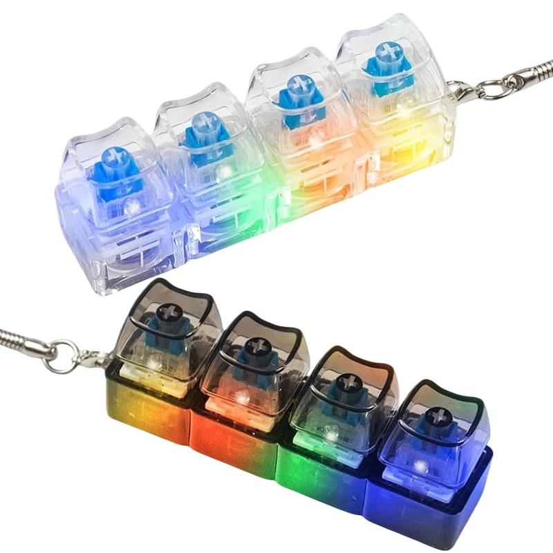 4-Hole Keyboard Fidget Toy for Adults Fidget Keyboard Clicker Toys with LED Lights Keychain Mechanical Keyboard Decompression Button Finger Clicker Toys Stress Relief for Anxiety Decompression (Black and White)