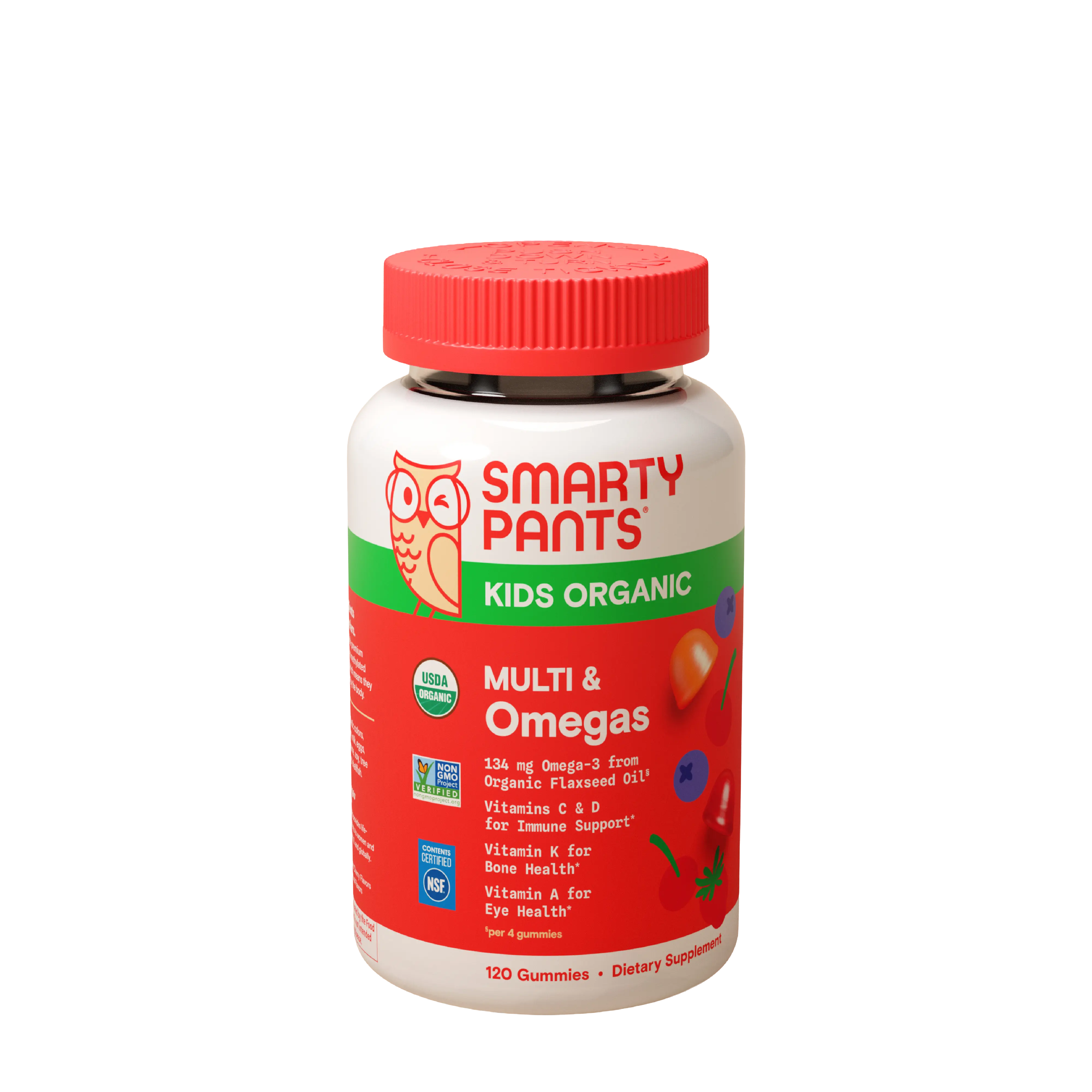SmartyPants Kids Organic Multi & Omegas - 120 Gummies with Vitamin C D3 B12 A Folate Plant-Based Omega-3s for Kids' Growth & Development