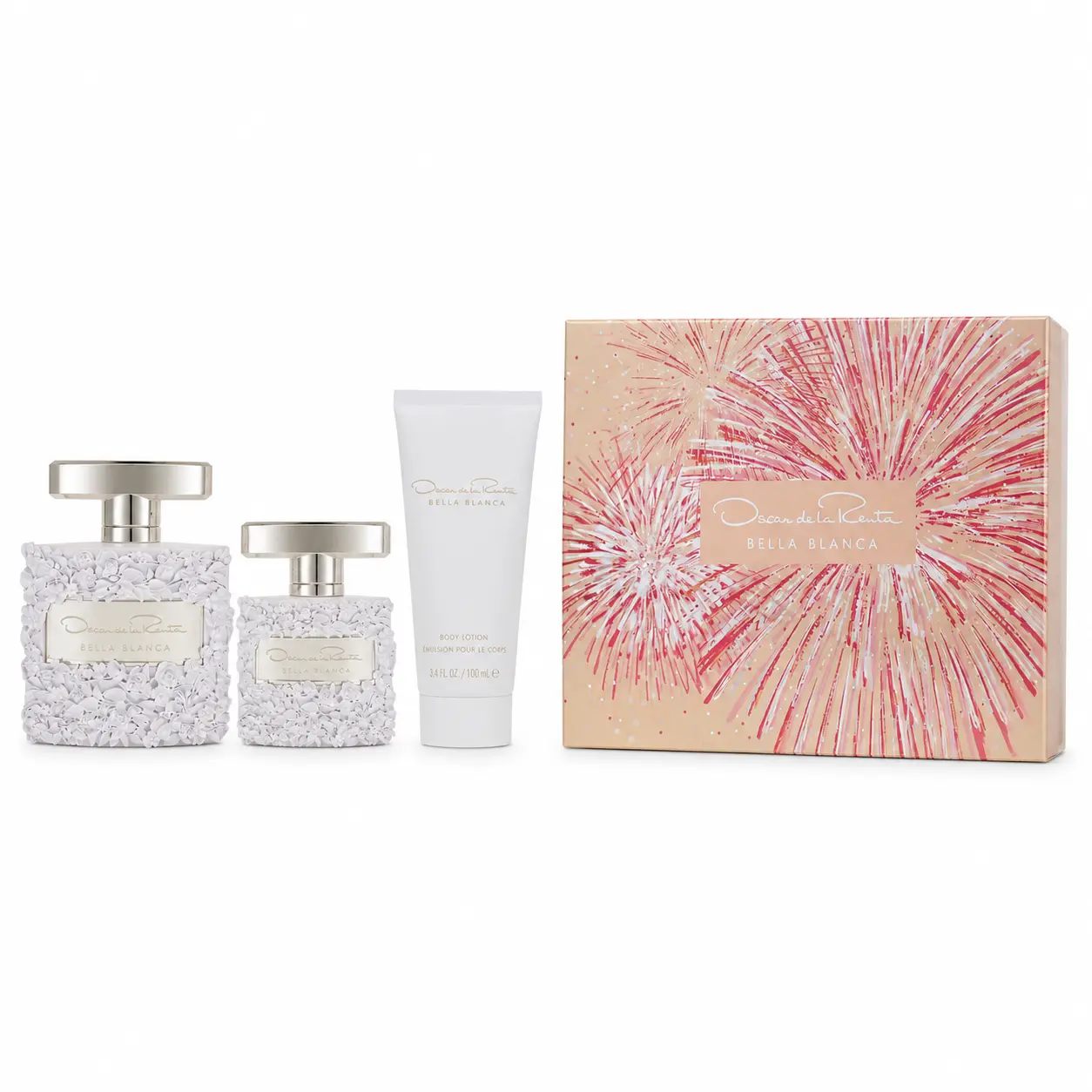 Bella Blanca by Oscar de la Renta Women’s 3-Pc Gift Set, Eau de Parfum Spray, Body Lotion & Travel EDP, Elegant White Floral Fragrance Gift for Her