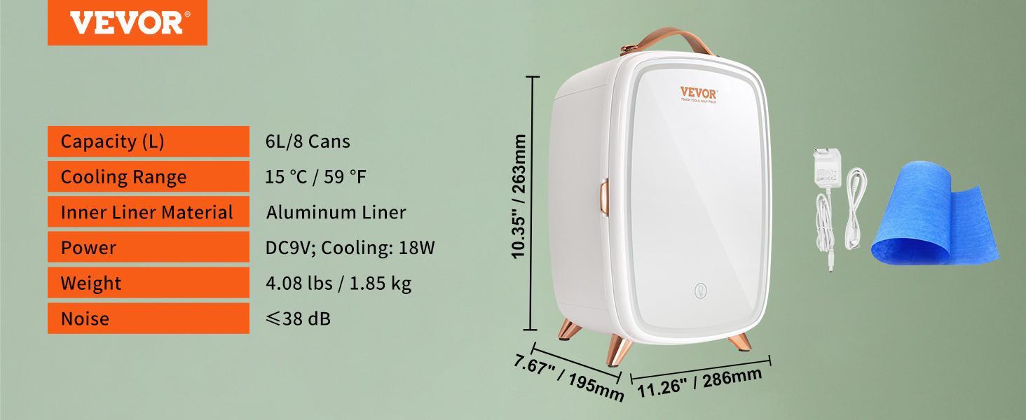 Vevor Mini Fridge for Bedroom, TikTokShopBlackFriday, Luxury Skincare Fridges with Mirror and LED Light, AC/DC Cosmetic Fridge for Office Dorm Car, Small Makeup Refrigerator for Beauty Face Mask Beverage Chill
