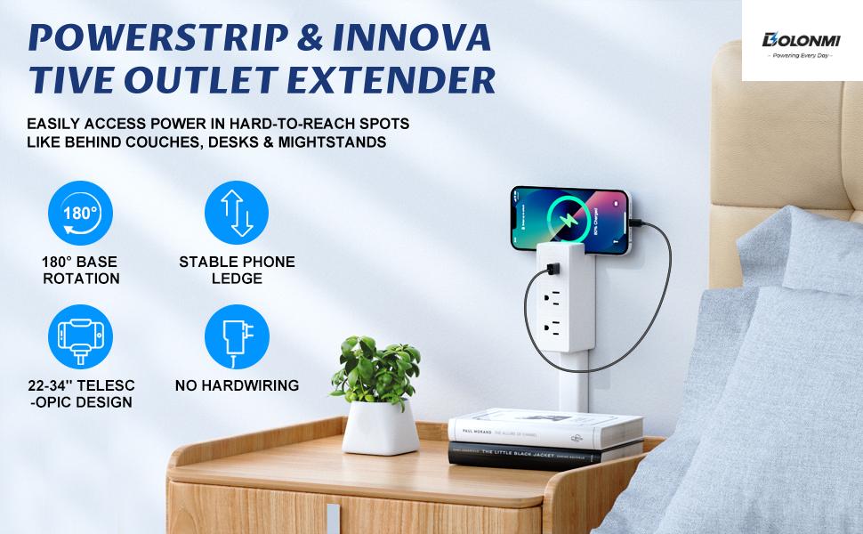 【100% FIRE-SAFE】EAZY Outlet Extender – Prevents Fire Hazards, Extendable 18"-28" Featuring USB-C, USB-A & 2 AC Outlets, 180° Rotating Plug Adapter for Hard-to-Reach Sockets Behind Furniture, 2025 TikTokShop Black Friday Trending Product
