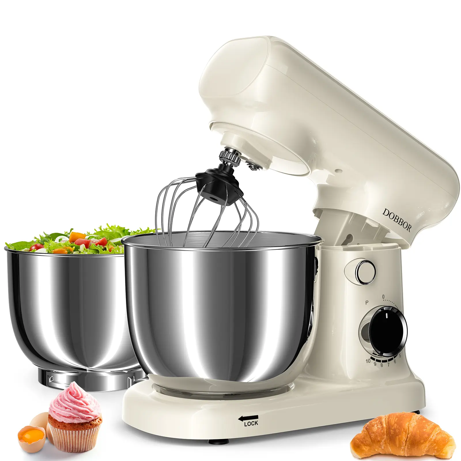Multifunctional Kitchen Standing Mixer - 300W Power Electric Stand Mixer for Home Bakers, 10-Speed, 3QT & 3.5QT Dual Mixing Bowls, Dough Hook, Flat Beater, Egg Whisk