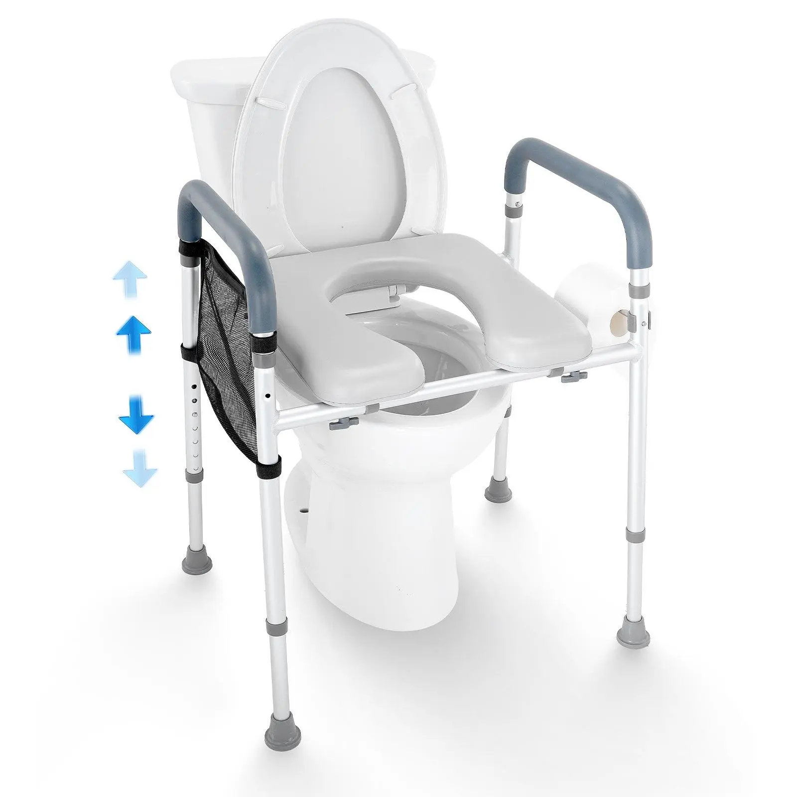【FathersDayGift】VEVOR Raised Toilet Seat, 7-Position Height Adjustment 19.3" - 25.2", 350lbs Weight Capacity, with Comfort Padded Aluminum Frame, Universal Toilet Seat Riser, for Elderly, Handicap, Pregnant, Medical