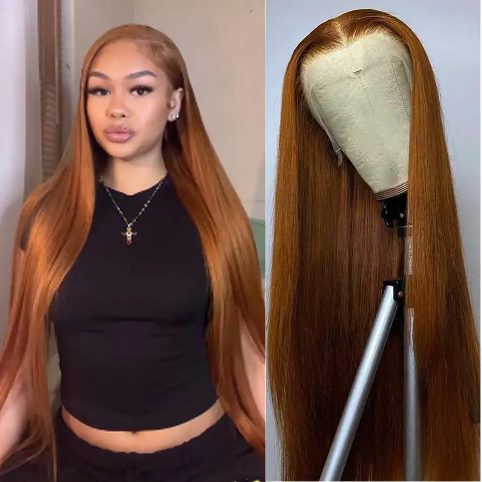 Tuneful 30 inch Ginger Blonde Hair Wig Human Hair Straight Hair Layered 13x6 Lace Front Wig 100% Human Hair Honey Blonde HD Transparent Lace Frontal Wigs Highlight P4/27 Human Hair Pre Plucked with Baby Hair