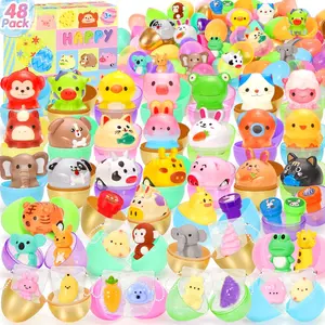 Easter Gift Prefilled Easter Eggs 48 Pcs with Squishy Toys Cars Erasers Stamps for Kids Fidget Easter Basket Stuffers,Colorful Egg Fillers for Hunt Pinata Party Favor Bags Classroom Treasure Box