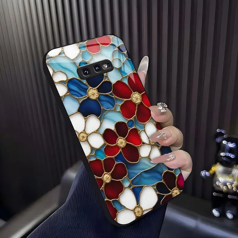 Cottagecore Aesthetic! Handcrafted stained glass floral case for Galaxy S10e, vintage art style shockproof cover — 975