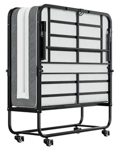 Cot Folding Bed with Mattress, 75" x 31", Rollaway Bed Guest Bed Portable Foldable Extra Bed for Adults, Fold up Bed with 5" Memory Foam Mattress, Space-Saving Sturdy Metal Frame