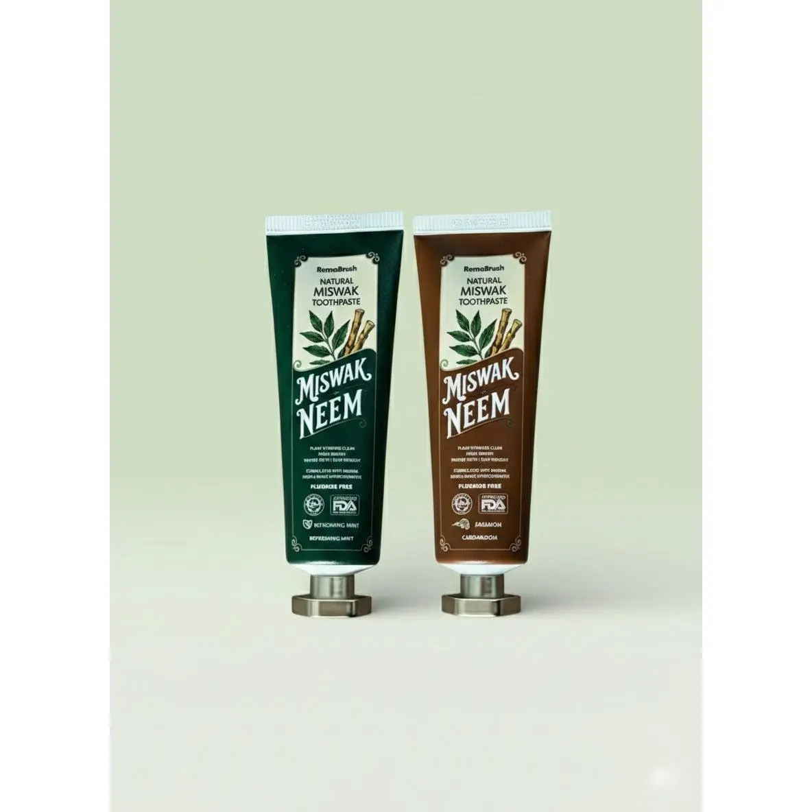 Natural Miswak & Neem Toothpaste (Halal)- fluoride free- Herbal- Antibacterial - Plant Based - Relieves Gum Sensitivity - Mint & Cardamom