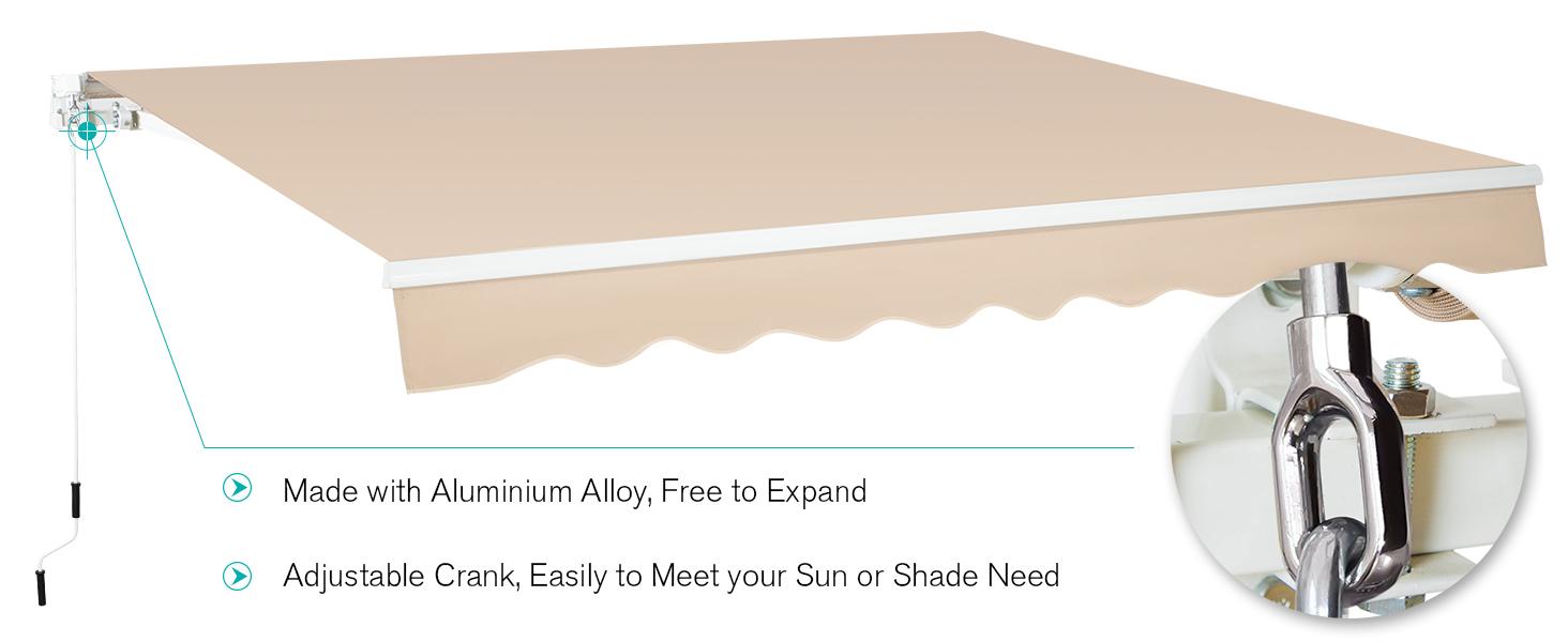 Manual Retractable Awning Water-Resistan Lounge Polyester Cover with Crank Handle, Outdoor for Patio Deck, Home, Backyard, Balcony Aesthetic Canopy Shade Sunshade Canopy
