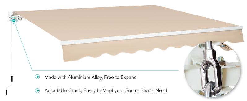Manual Retractable Awning Water-Resistan Lounge Polyester Cover with Crank Handle, Outdoor for Patio Deck, Home, Backyard, Balcony Aesthetic Canopy Shade Sunshade Canopy