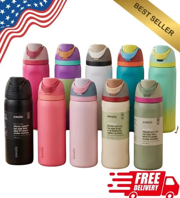 LAASANI Owala 24 oz Stainless Steel Insulated Sports Water Bottle, Stylish Reusable Leakproof Flip Straw Lid, 10 Colors