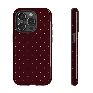 2-in-1 matte textured phone case with burgundy background and pink polka dots, compatible with iPhone 11/12/13/14/15/16/17Pro Max/X/XS/XSMAX, polka dot pattern, is a great gift for friends, family and yourself.
