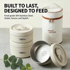 Portable Insulated Lunch Container Set with Bag, 3 Stackable Thermal Food Containers for Hot and Cold Meals, Leakproof Meal Prep Lunch Boxes with Insulated Carry Bag, Reusable Food Storage Box for Work, School, Travel, Picnic and Outdoor Use