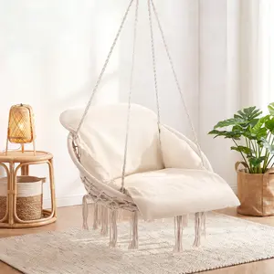 Macrame Single Hammock Hanging Chair with Oversized Padded Cushion, Indoor&Outdoor, Hammock Swing Chair Macrame Single Hammock Hanging Chair with Oversized Padded Cushion, Indoor&Outdoor, Hammock Swing Chair