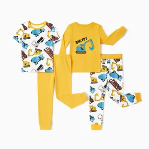 PatPat Toddler Kids 4-piece Organic Cotton Pajamas 4-in-1 PJ Snug Fit Pjs for Boys Girls GOTS Certified Soft Breathable Stretchy Coordinated Patterns