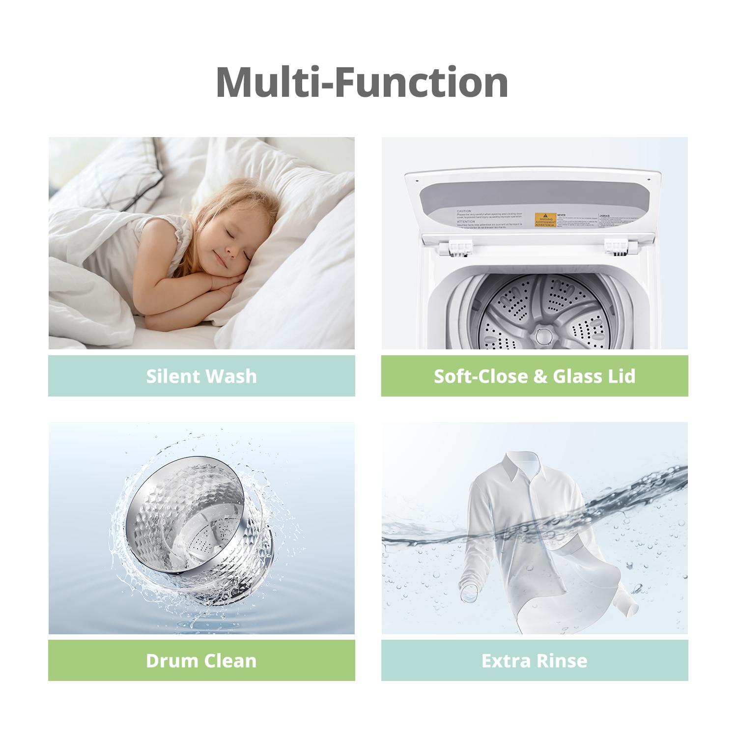 Comfee' Portable Washing Machine, 0.9 cu.ft Compact Washer With LED Display, with pump, 5 Wash Cycles, 2 Built-in Rollers, Space Saving Full-Automatic Washer