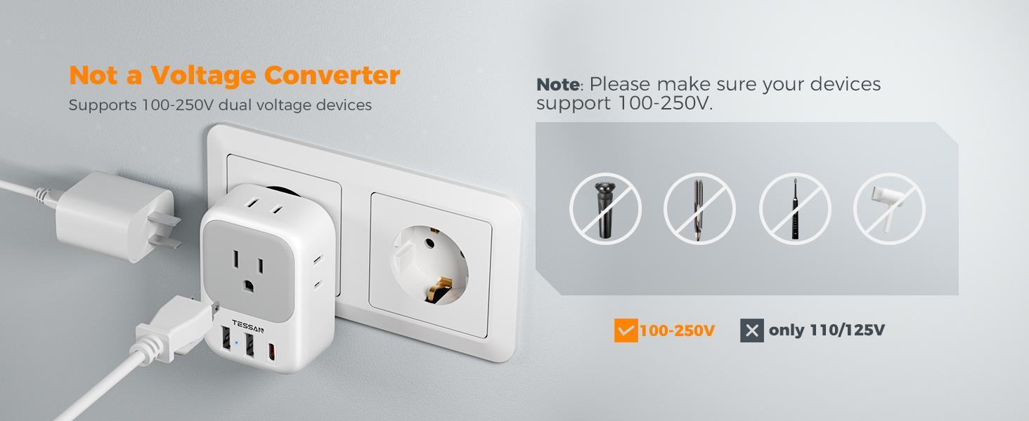 TESSAN 2 Pack European Travel Plug Adapter, Europe Power Converter 4 Outlets 3 USB (1 USB C PD 20W), International Adaptor for Europe, UK, South Africa, Germany, Italy, Japan, Australia & More, Travel Essentials