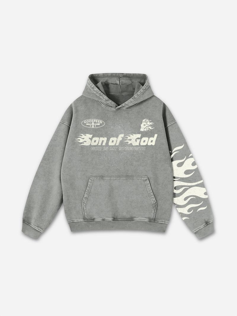 Sopula Studio Men's Sopula Vintage Flame Jesus Son of God Graphic Washed Hoodie Menswear Sweatshirts 100% Cotton Printed Casual Long Sleeve Streetwear