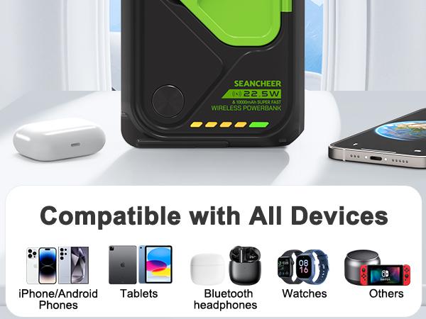 P05 Portable Charger, Magnetic Power Bank, Small Wireless PowerBank, Battery Pack10000mAh Travel Essentials Fast Charging With Built in Cable, Foldable Wall Plug for iPhone,Samsung,Andriod
