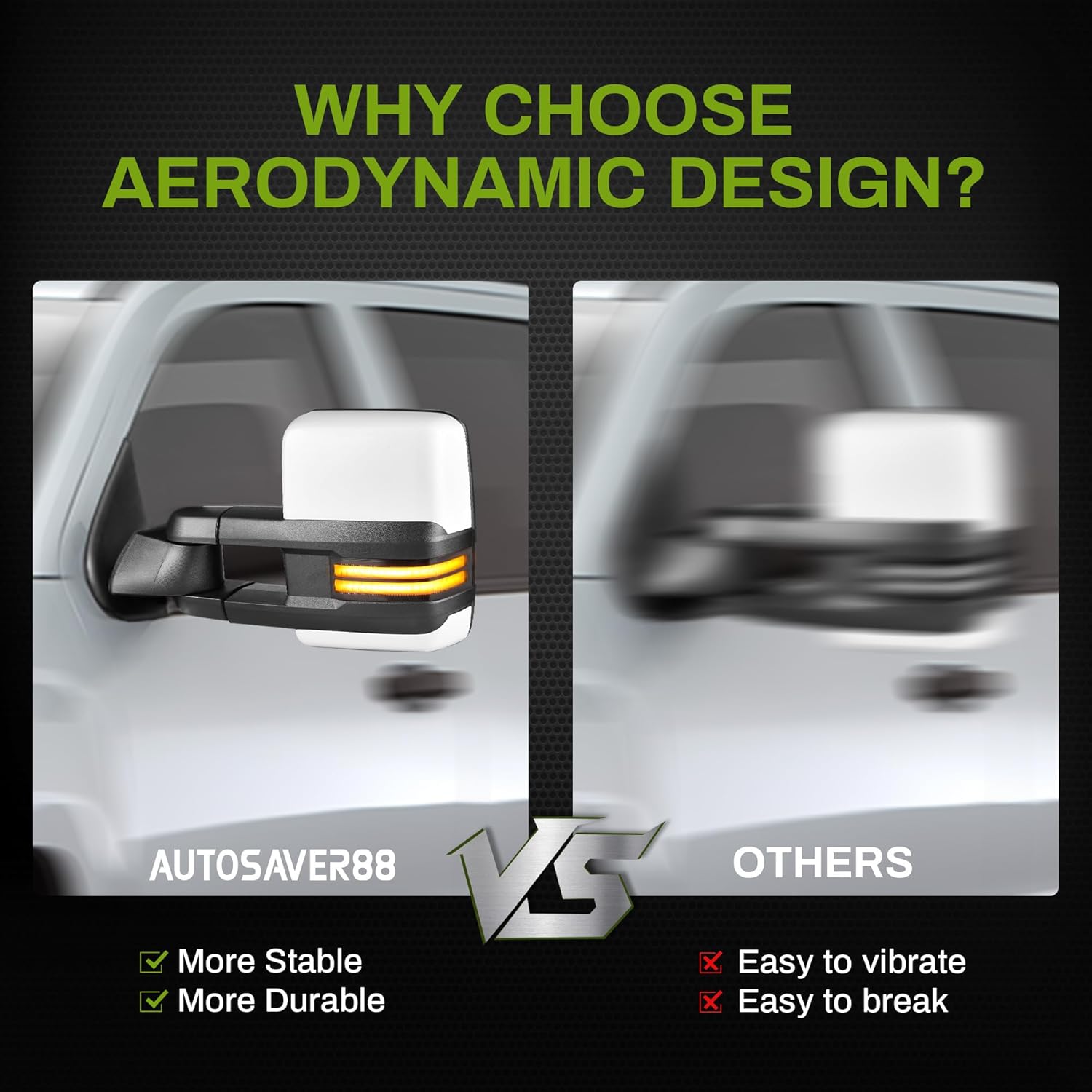 YITAMOTOR Towing Mirror for 2014-2018 Silverado Sierra 1500 2500 HD 3500 HD, Power Heated Switchback LED Turn Signal Light Running Light Manual Telescoping Folding White