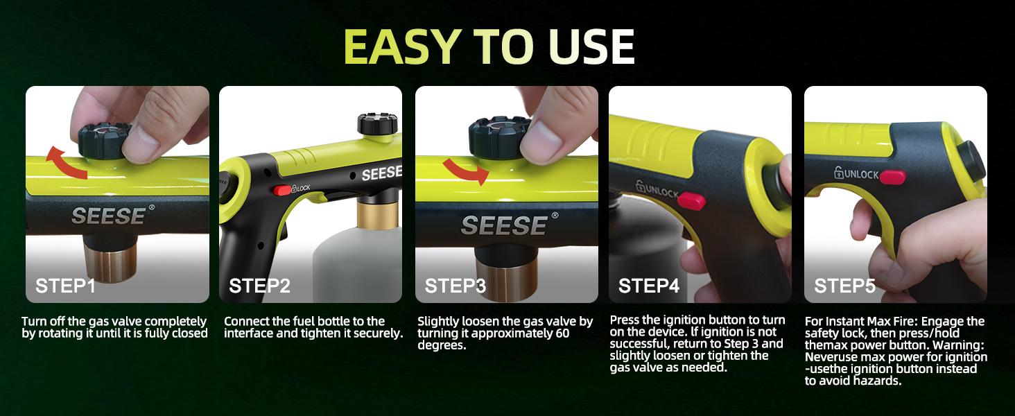 SEESE Powerful Propane Torch(Propane Tank Not Included),Outdoor Cooking Spray Gun Adjustable Flame, One-button Start Maximum Heat,Suitable Outdoor Weeding,BBQ, Campfires , Excellent Gift with Mens SEESE Powerful Propane Torch(Propane Tank Not Included),Outdoor Cooking Spray Gun Adjustable Flame, One-button Start Maximum Heat,Suitable Outdoor Weeding,BBQ, Campfires , Excellent Gift with Mens