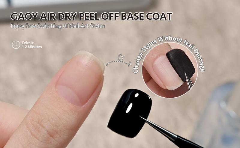 GAOY Air Dry Peel Off Base Coat, 16ml Practice Base Coat for Nail Colors Test, Easy to Peel, No UV/LED Lamp Needed