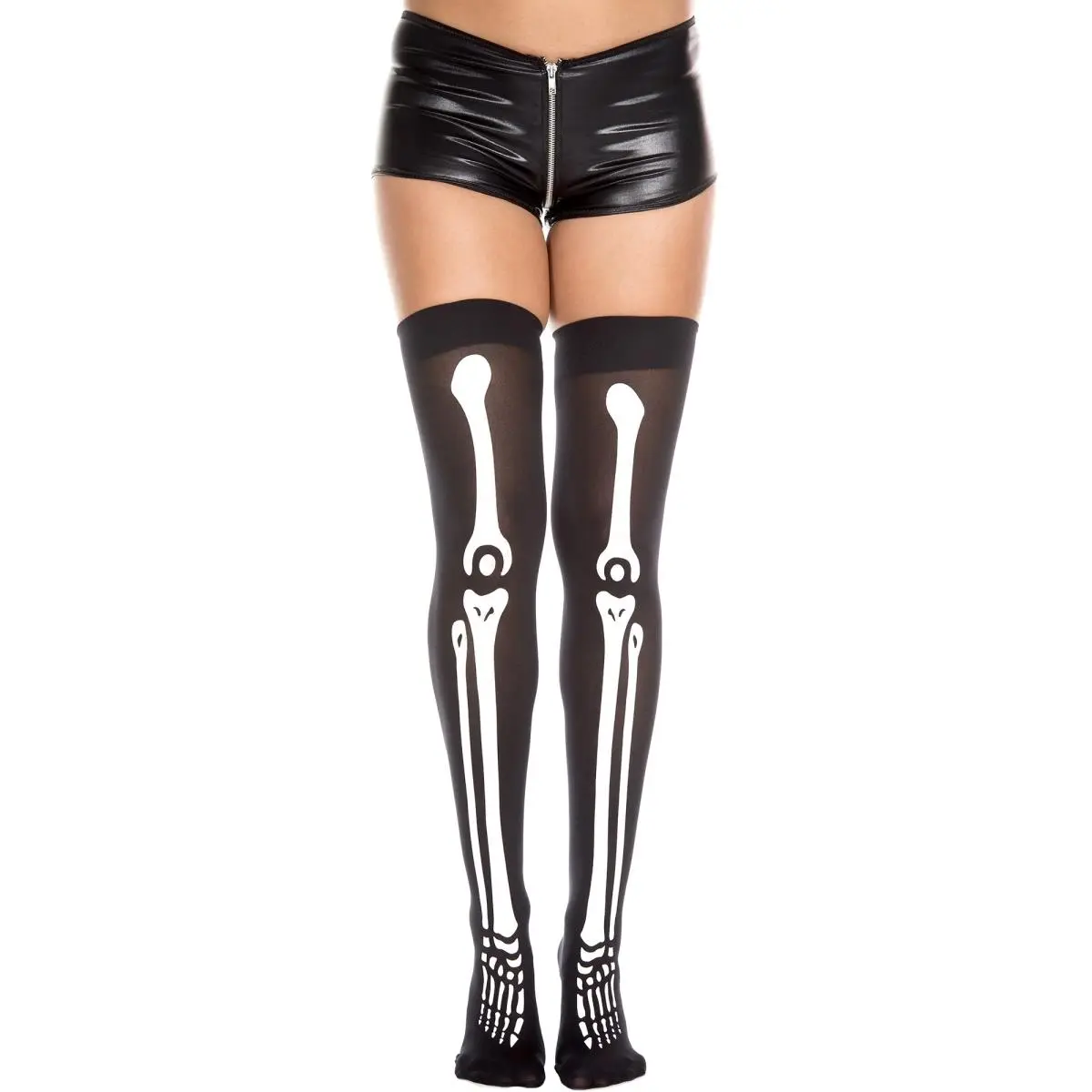 212 MAIN Skeleton Print Thigh High Stockings, Black & White, Fashion, Costume, Thigh Length, Women's, Sports Socks, Snug Fit, Thigh High Pantyhose