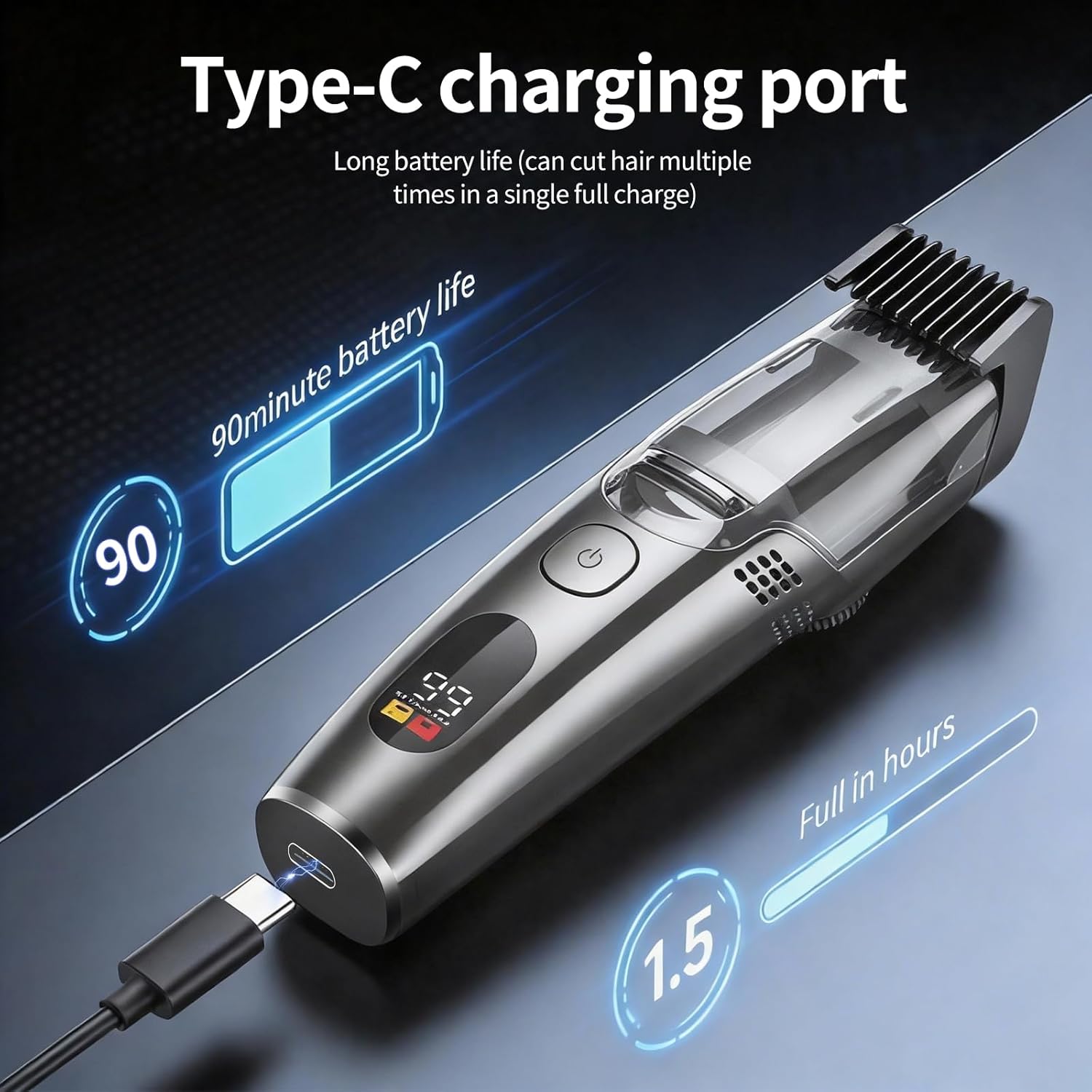 【2026 Upgraded】 Beard Shaver Vacuum for Men,Built-in Vacuum Trimmer for Mustache, Facial Hair, Rechargeable, IPX6 Waterproof, 2 Comb, Comfort face 2in1 Electric Razor rechargeable men. love gift