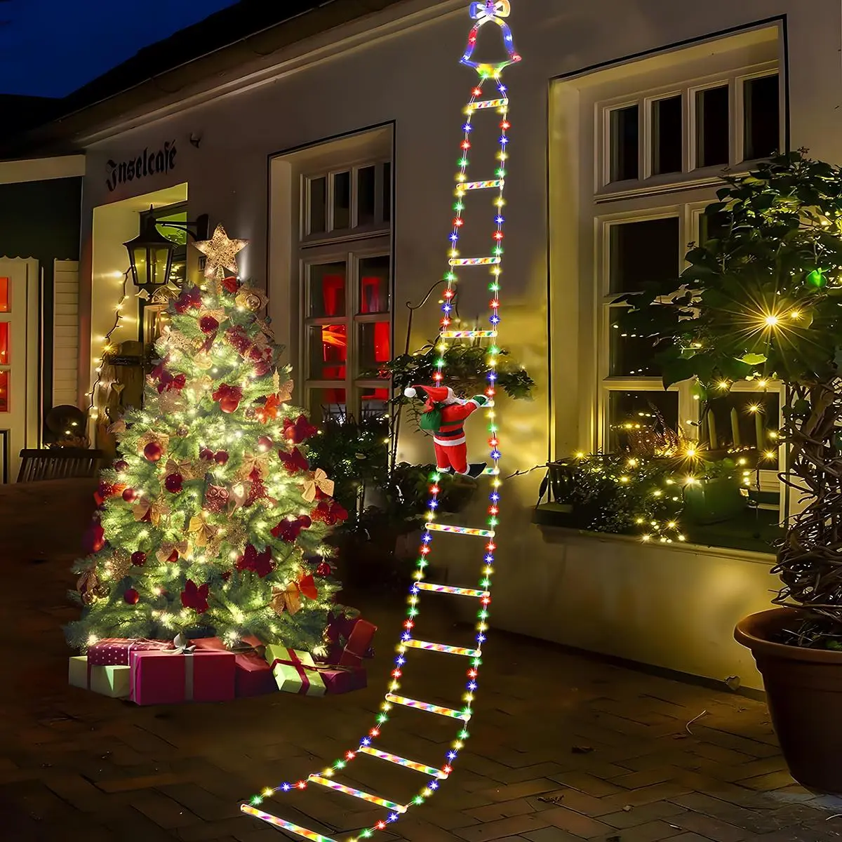 Christmas Santa Climbing Stairs Light, Mood, 8 Flashing Modes, Outdoor Indoor Holiday Party Decoration, Festive Christmas Decor, Christmas Decorations