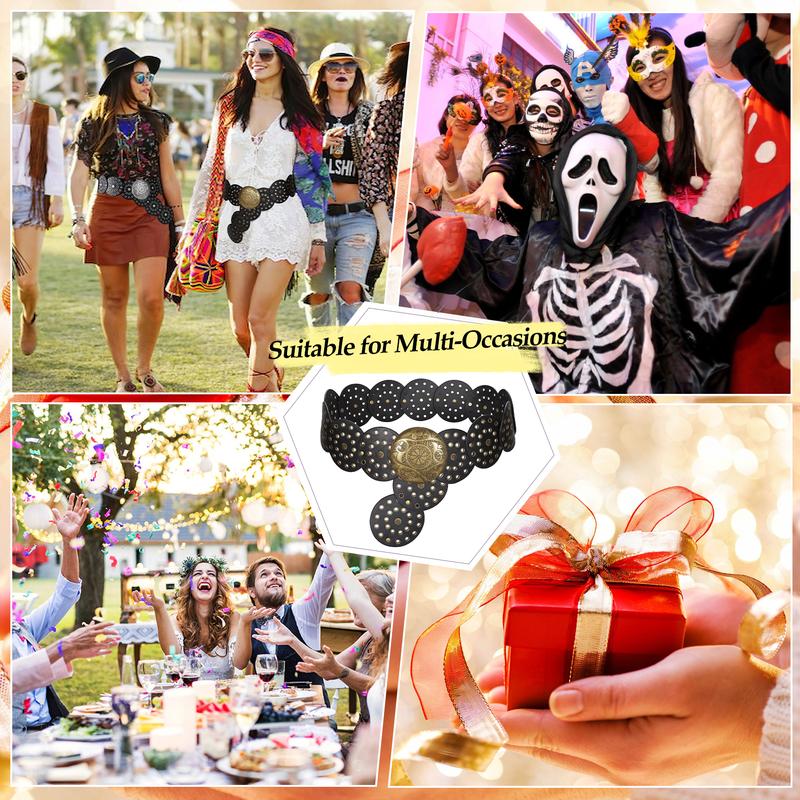 XZQTIVE Women Western Vintage Leather Belt Western Disc Belts Ladies Western Belt Boho Belt for Dresses Jean design belt denim belt