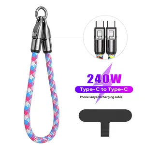 240W Type-C to Type-C Charging Cable with Lanyard 5A Fast Charging USB-C Cable C to C 2-in-1 Data Cable for Phones hands-free carrying