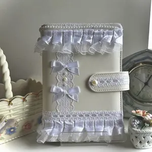 A6 White Decorated Leather Binder Journal | journaling, scrapbook, notebook, book, aesthetic, coquette, pink journal, white journal, gift ideas, lined paper, bows, hearts, writing