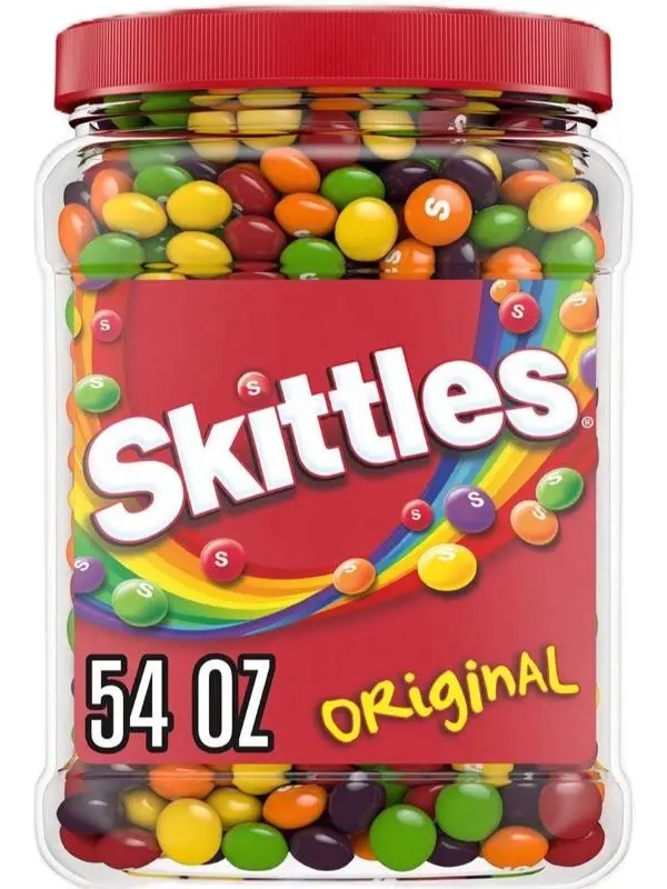 Skittles Original Chewy Fruit-Flavor Candy - 54oz Large Jar, Assorted Fruity Snacks with Lemon, Strawberry, for Birthday, Vending Machines, Cupboard Storage