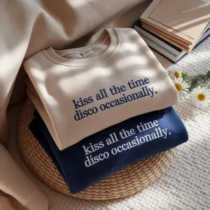 Embroidered Kiss All The Time Disco Occasionally Sweatshirt |  Inspired Tee | Royal Blue Shirt with Red Text |Unisex Pop Music Fan Gift