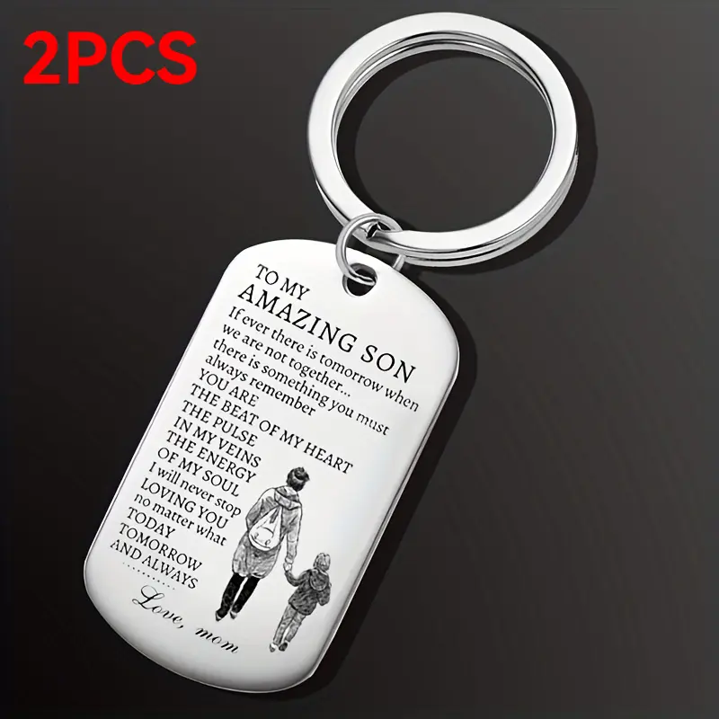 2-Piece Dog Tag Keychain Set, Humorous Mom and Son Matching Stainless Steel Jewelry, Military Style Unisex Accessory for Daily Use or Holiday Gift, Stylish Keychain, Mom-Son, 2Pcs, Keychain Accessory