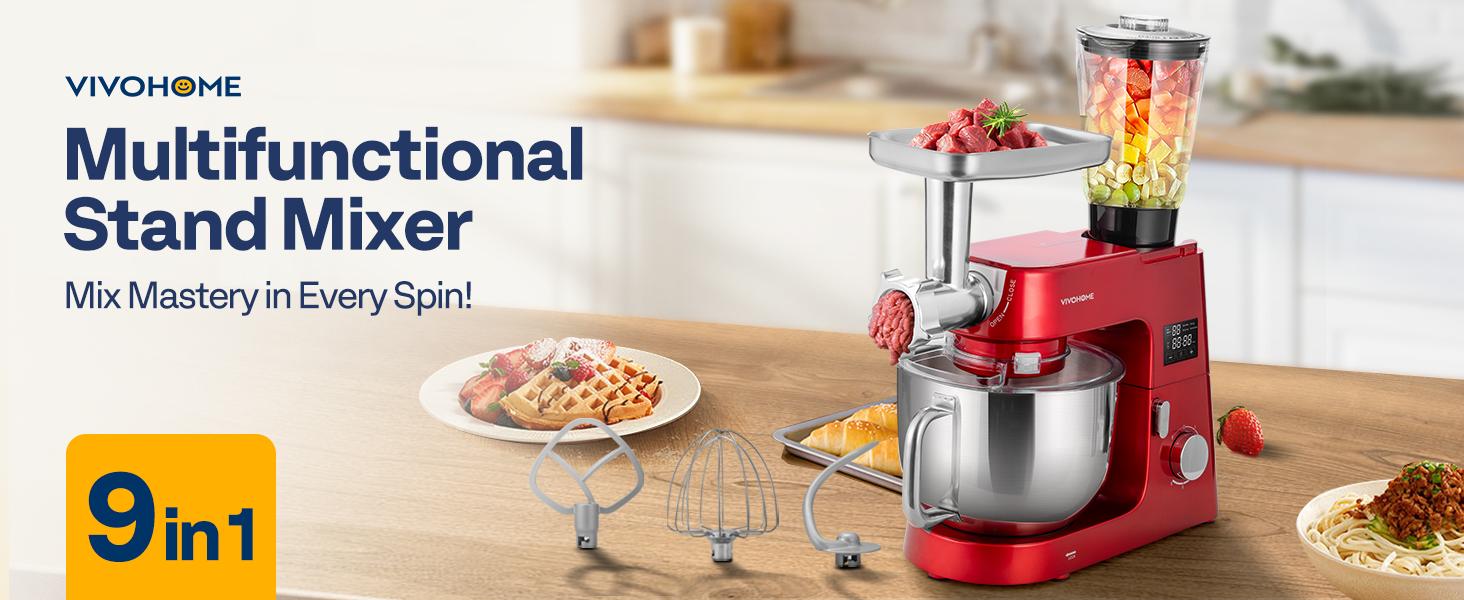 VIVOHOME 9 in 1 Multifunctional Stand Mixer with Fermentation, 6 Speed 7.5 Quart Kitchen Electric Food Mixer with Timer, Meat Grinder, Juice Blender, Vegetable Slicer, Pasta and Cookie Maker VIVOHOME 9 in 1 Multifunctional Stand Mixer with Fermentation, 6 Speed 7.5 Quart Kitchen Electric Food Mixer with Timer, Meat Grinder, Juice Blender, Vegetable Slicer, Pasta and Cookie Maker