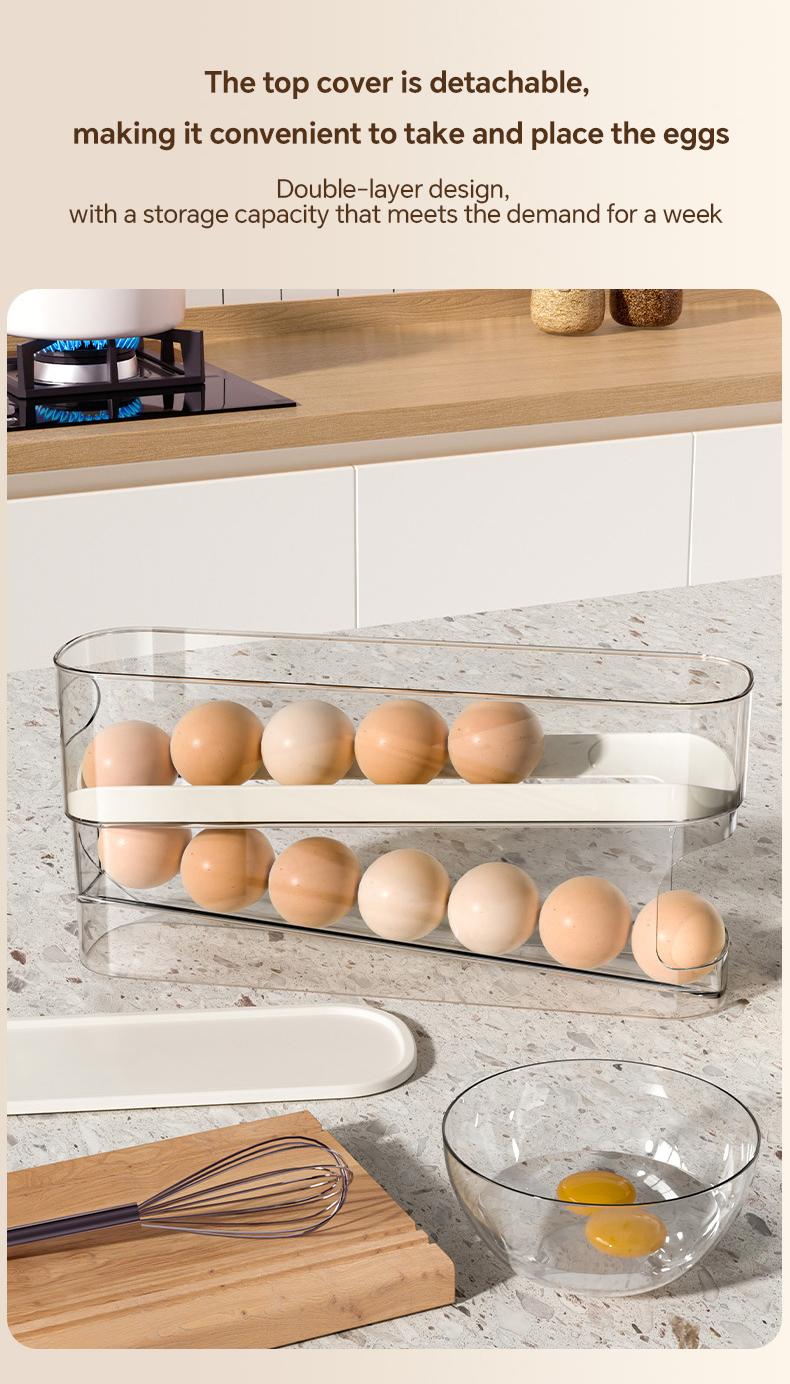MiAoLi Rolling Egg Holder for Fridge, Egg Dispenser for Refrigerator, Automatic Rolling Storage Container for Countertop, Kitchen &Outdoor Use (3.35"x3.74"x11.02") 1 Pack