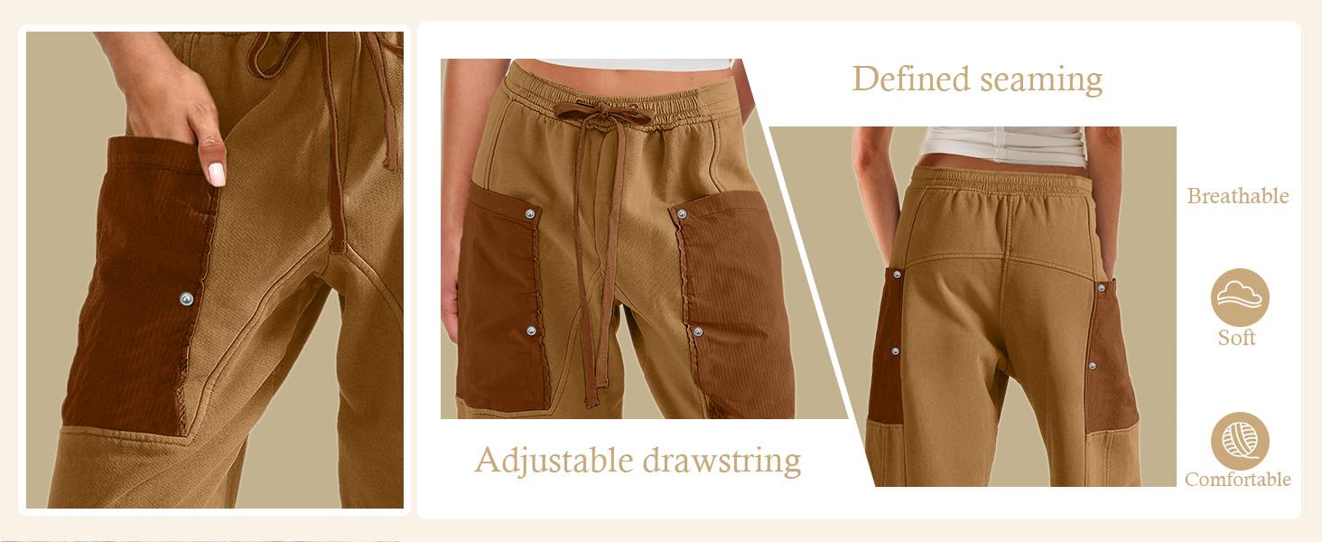 WoodBerry Womens High Waisted Sweatpants with Striped Contrast Pockets Drawstring Barrel Trousers Wide Leg Spring Lounge Pants Trendy Streetwear Joggers