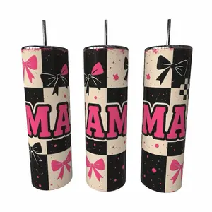 MAMA Black & Pink Checkered Bow Tumbler