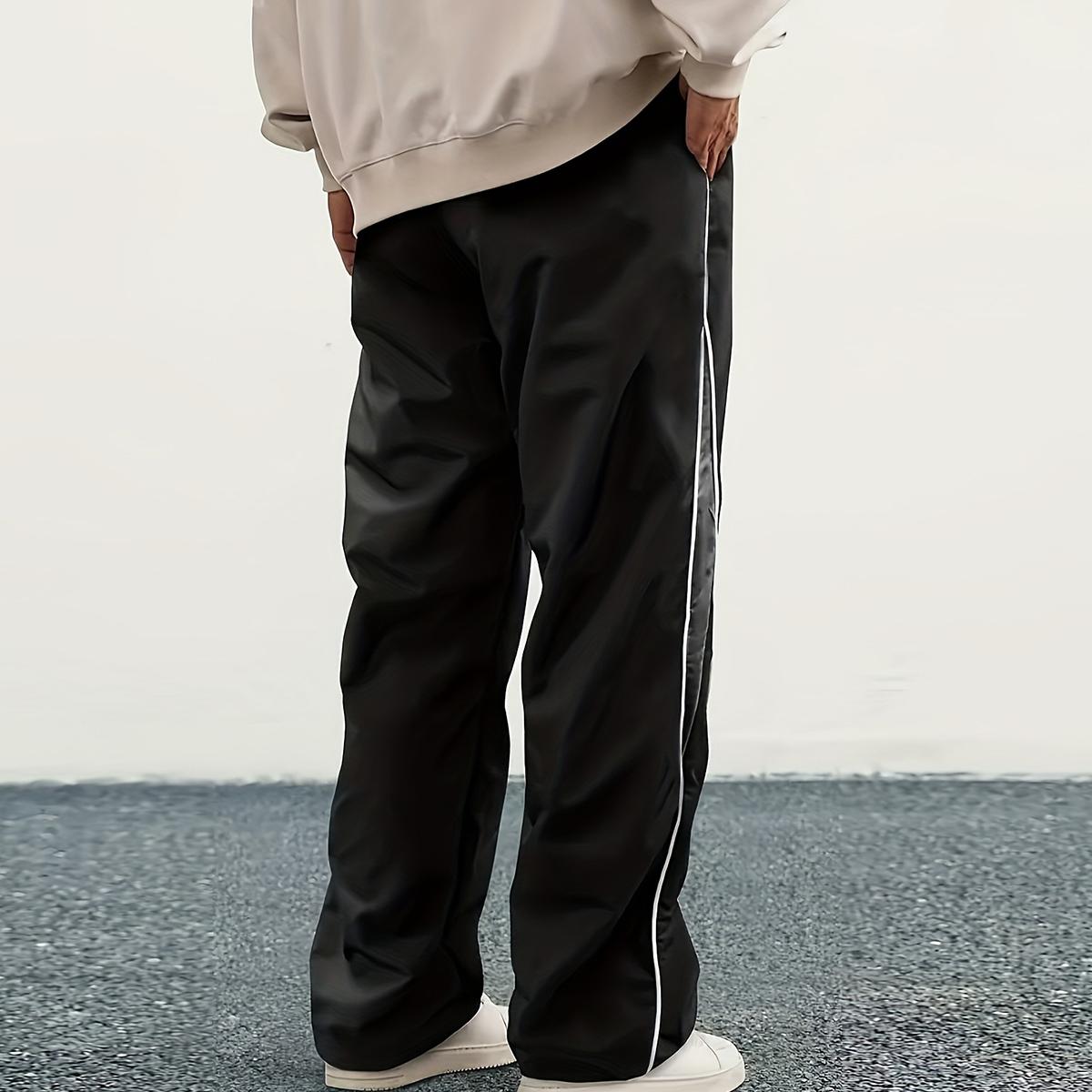 Men’s Street Style Joggers – Lightweight Polyester Sweatpants with Side Stripe, Pockets & Drawstring Waist, Black & Gray Casual Athletic Pants for Everyday Wear, Streetwear Joggers | Drawstring Waistband | Glossy Finish