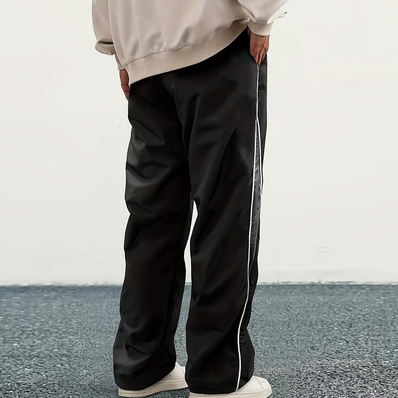 Men’s Street Style Joggers – Lightweight Polyester Sweatpants with Side Stripe, Pockets & Drawstring Waist, Black & Gray Casual Athletic Pants for Everyday Wear, Streetwear Joggers | Drawstring Waistband | Glossy Finish
