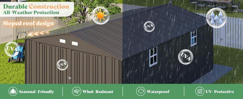 AMERLIFE Outdoor Storage Shed, Huge Metal Garage Shed with 2 Double Hinged Doors and 4 Windows, Carport for Car, Truck, Bike, Garbage Can and Lawnmower, Dark Grey/Best Gift Ideas/Christmas Gifts