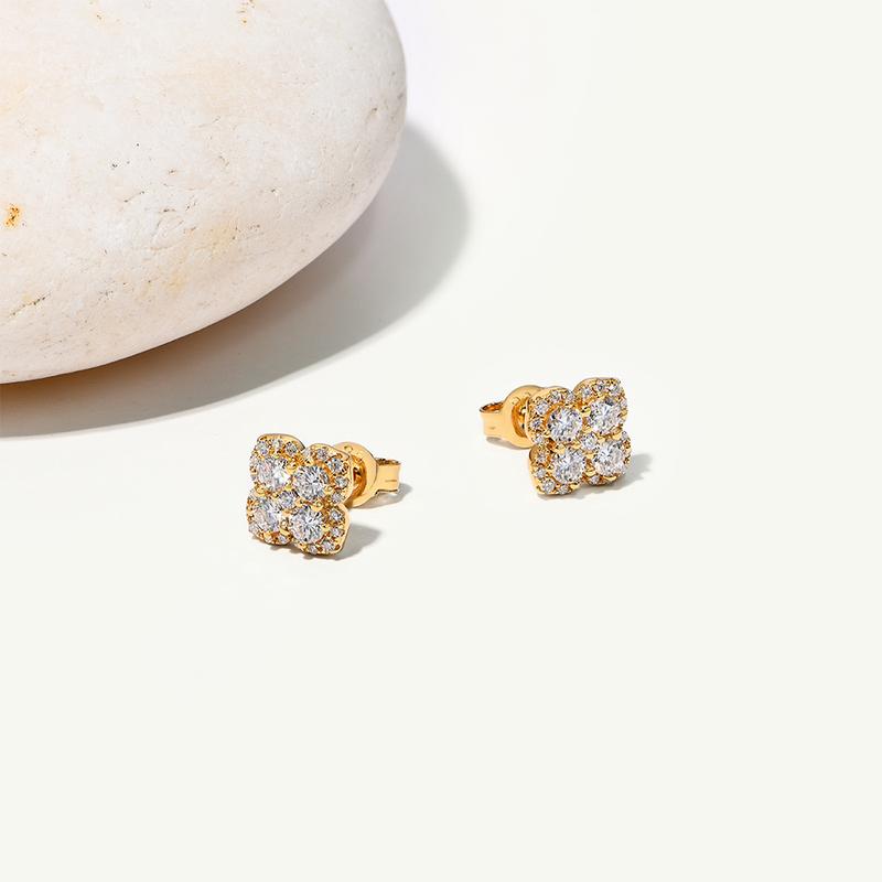 Attagems D Color VVS1 Lab-Created Moissanite Stud Earrings for Women Classic Elegant Floral Design Sparkling Gemstone Jewelry E052 Sterling Silver Wedding Anniversary Birthday Trend E052