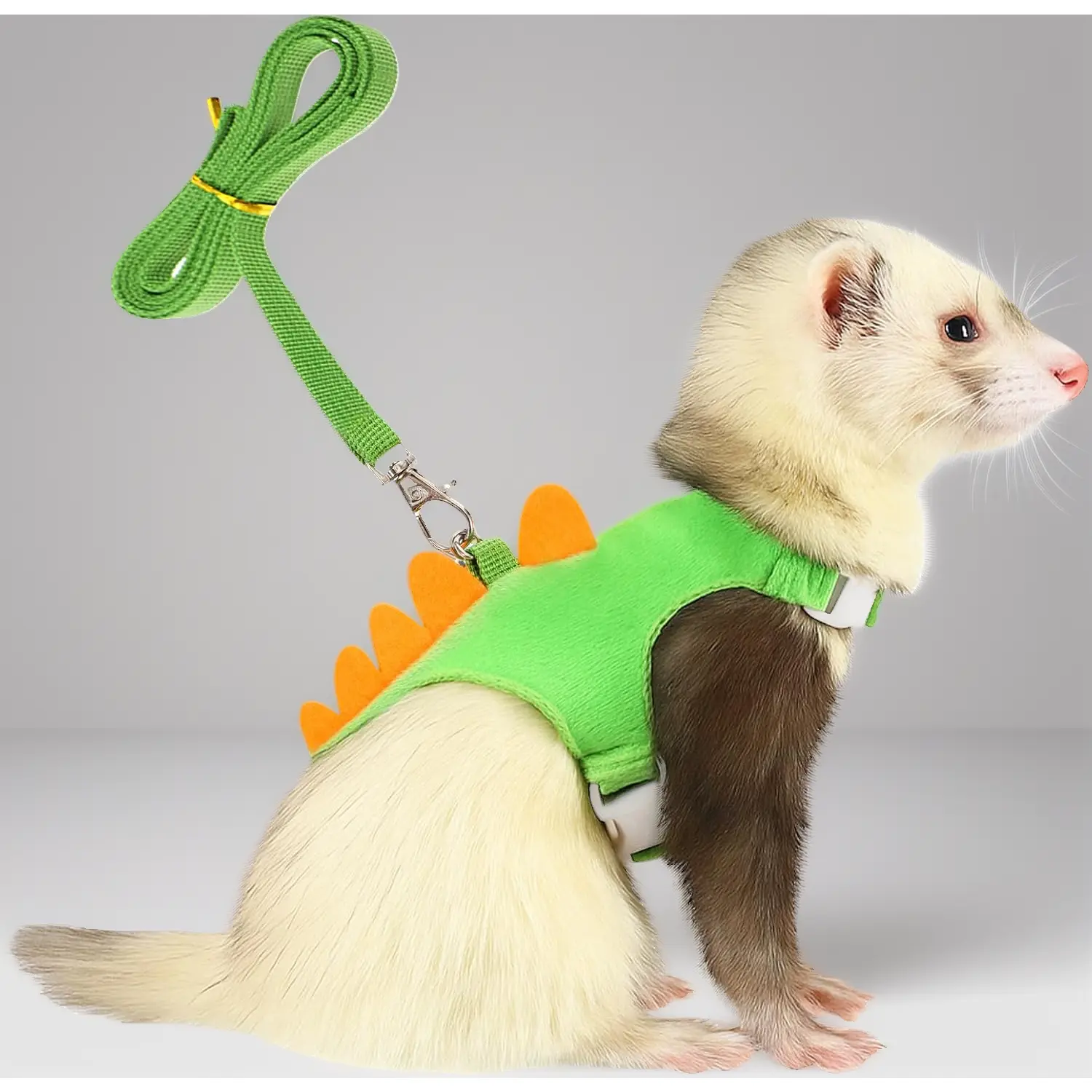 Ferret Dinosaur Harness and Leash Set – Adjustable Soft Vest with Safe Bell for Small Animals, Breathable Mesh Comfort Fit. Adorable Dino Design for Rabbits, Guinea Pigs, Teacup Chihuahua & Other Small Pets – Perfect for Outdoor Walks & Travel Adventures!