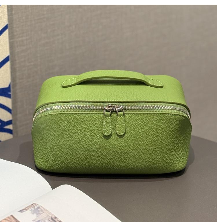 Minimalist High-End Feel First Layer Cowhide Texture Makeup Bag Genuine Leather Travel Portable Toiletry Bag Large Capacity Storage Bag