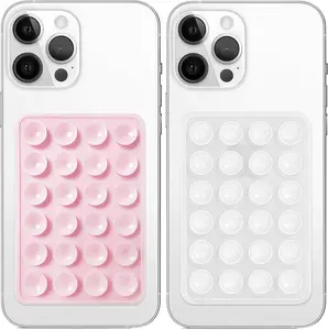 2 Pack Silicone Suction Phone Case Mount, Non Slip Sticky Grip, Silicon Adhesive Suction Cup Mount, Strong Grip Holder for Selfies and Videos (LightPink&Translucent) | 2 Pack, Non Slip, Sticky Phone Grip, Silicon Adhesive,
