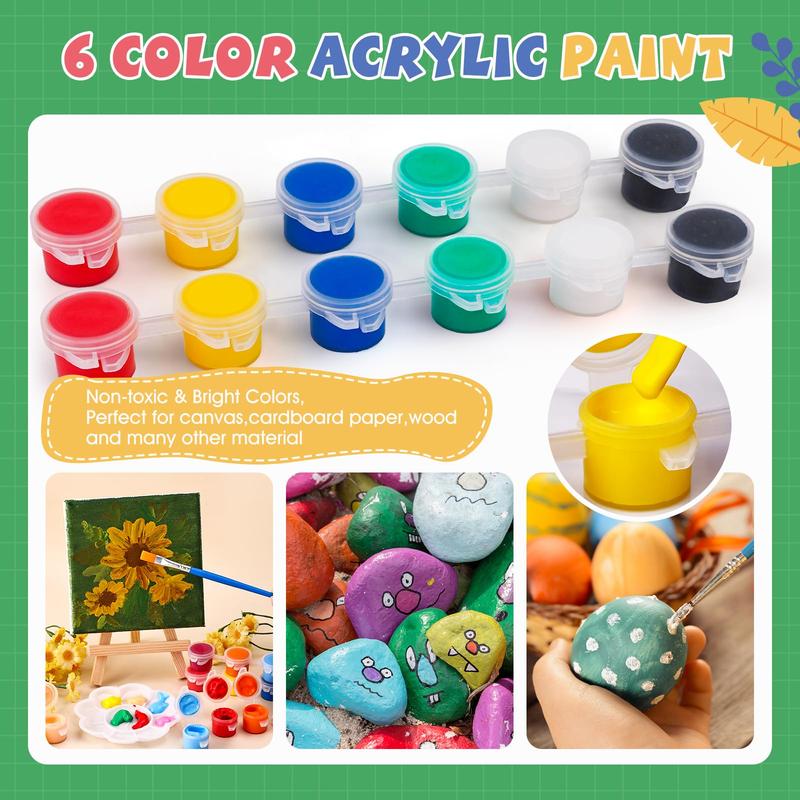 18 Set Mini Acrylic Paint Kit, Minis Stretched Canvas with Easel, Acrylic Paint Strips, Palettes, Painting Brushes, Mini Canvas and Easel Set for Kids Artists Beginner, Gifts
